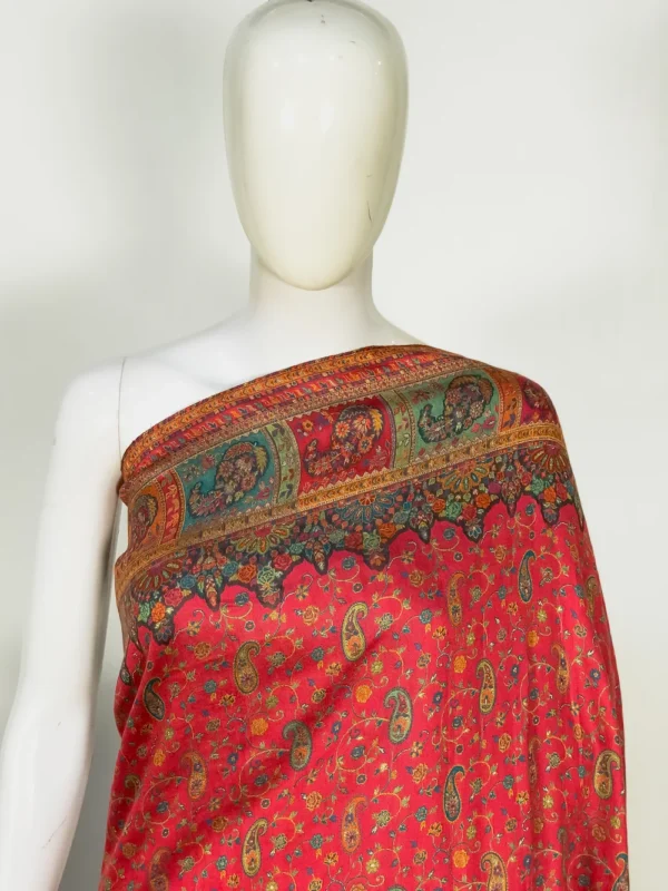 Grey and pink Modal Silk Kani Saree with Paisley Pallu Design Front