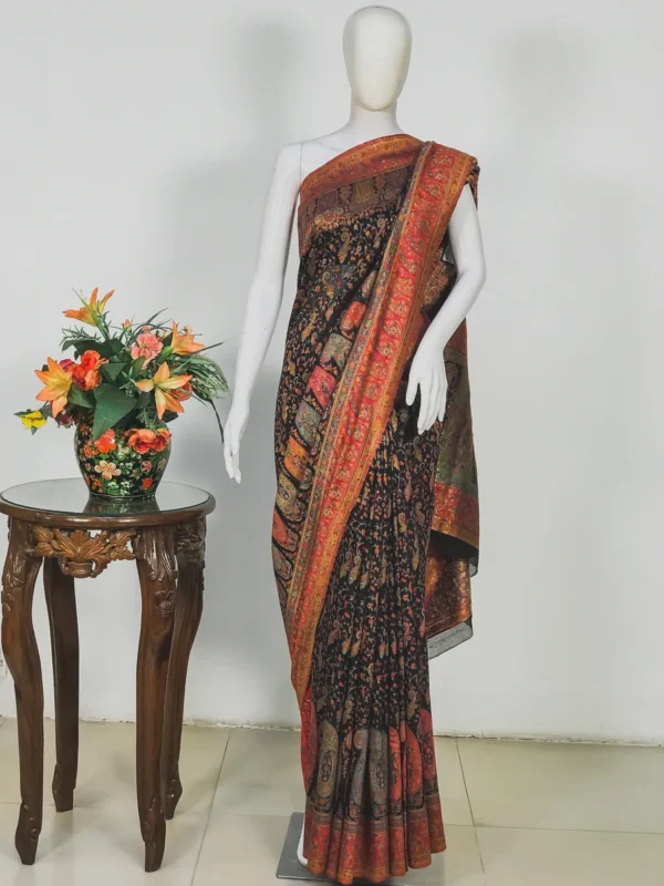 Black Modal Silk Kani Saree with Paisley Pallu Design
