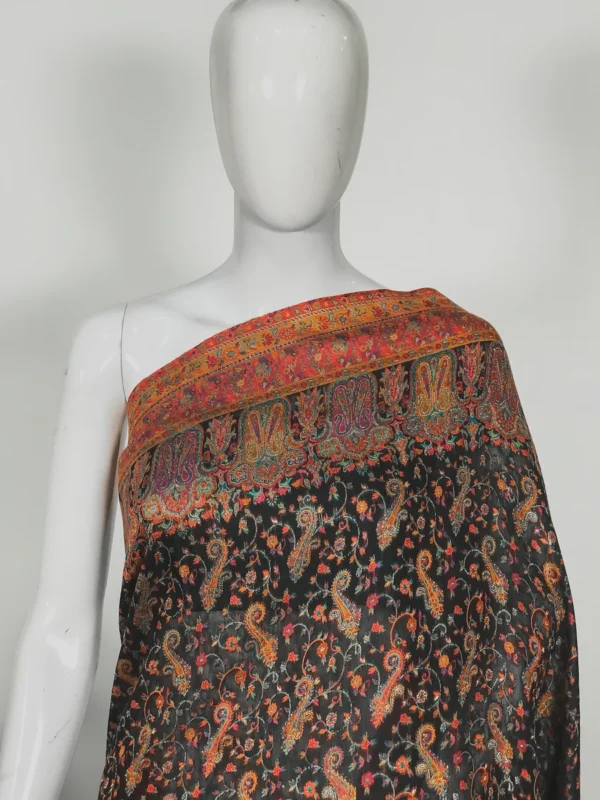 Black Modal Silk Kani Saree with Paisley Pallu Design Front