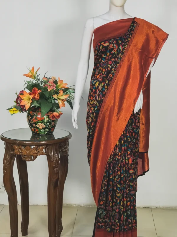 Black Modal Silk Kani Saree with Zari Pallu Design