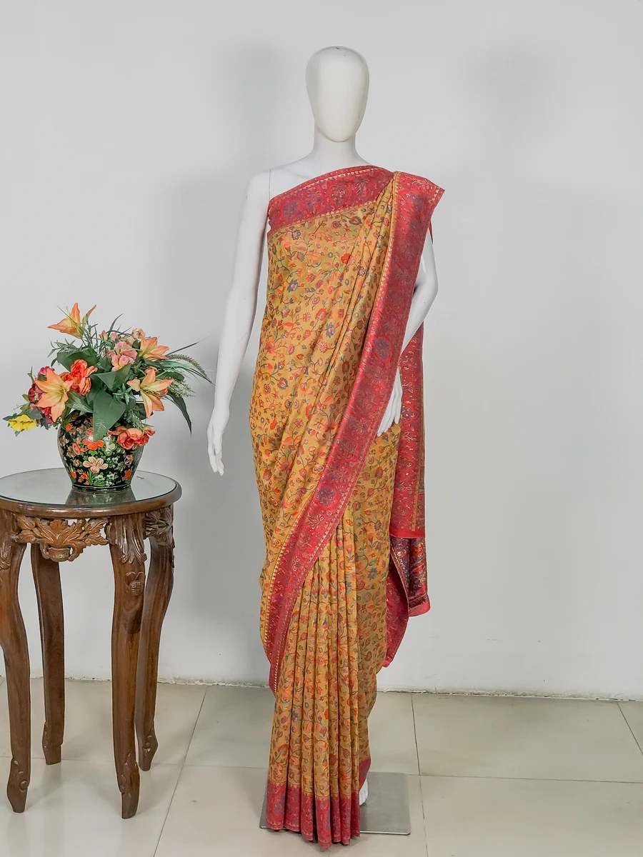 Yellow Modal Silk Kani Saree with Paisley Pallu Design