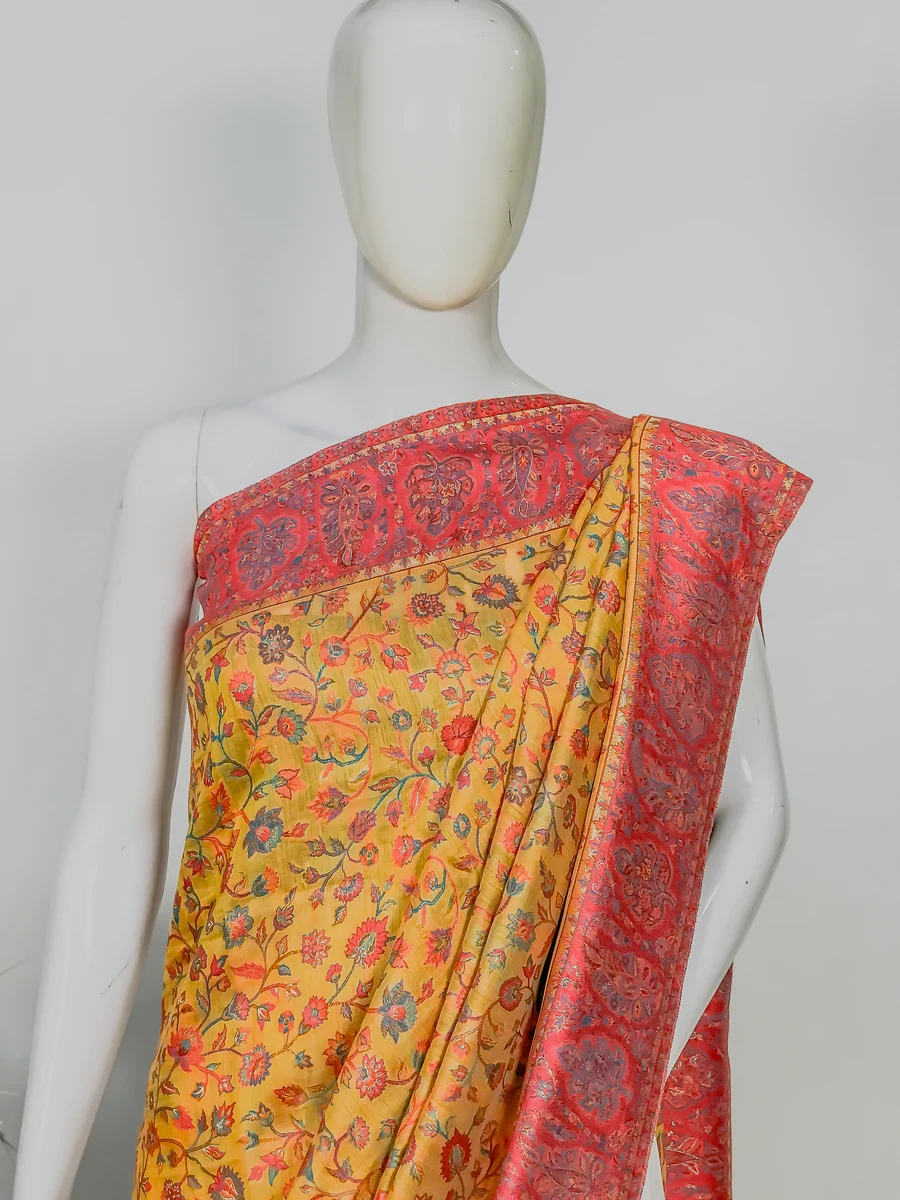 Yellow Modal Silk Kani Saree with Paisley Pallu Design Front