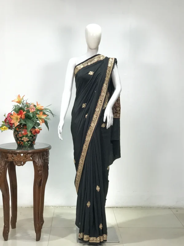 Black Crepe Tilla Emroidered Saree with Aari Highlighting