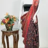 Black Modal Silk Kani Saree with Floral Pink Pallu