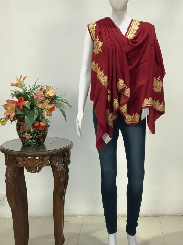 Red Pure Wool Stole with Hand Tilla Embroidery