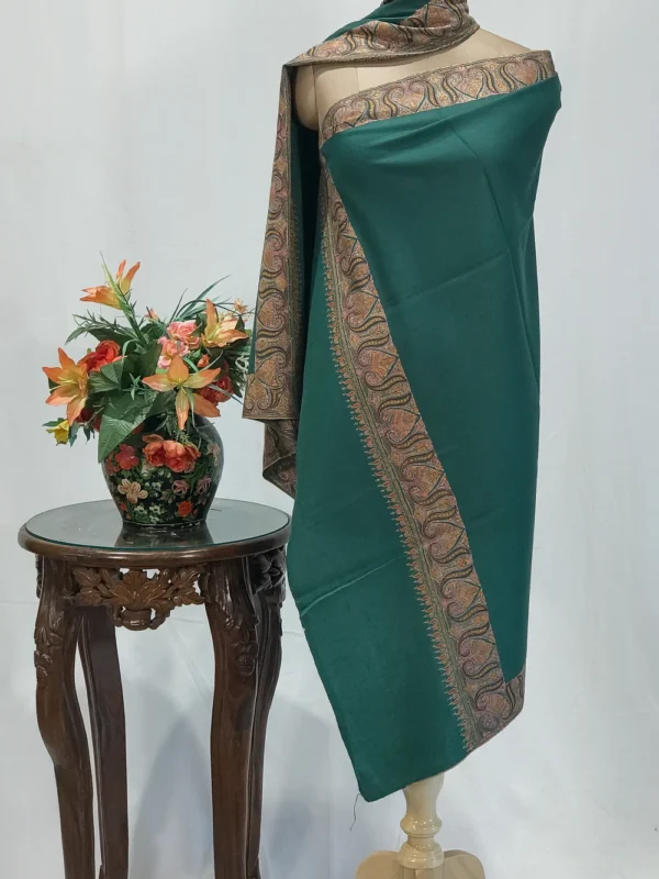 Shamrock Green Pure Pashmina Shawl With Sozni Hand Embroidery
