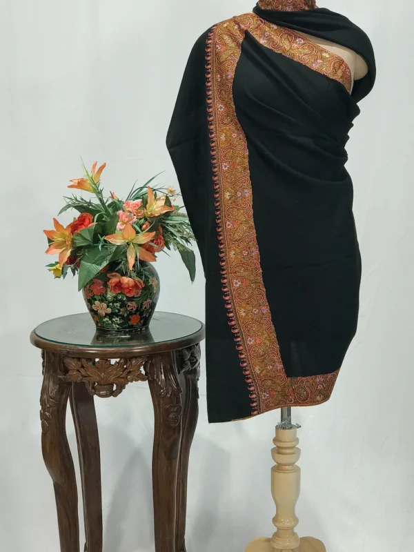 Black Pure Pashmina Shawl With Sozni Hand Embroidery Persuaded From Chinar And Paisley Motif