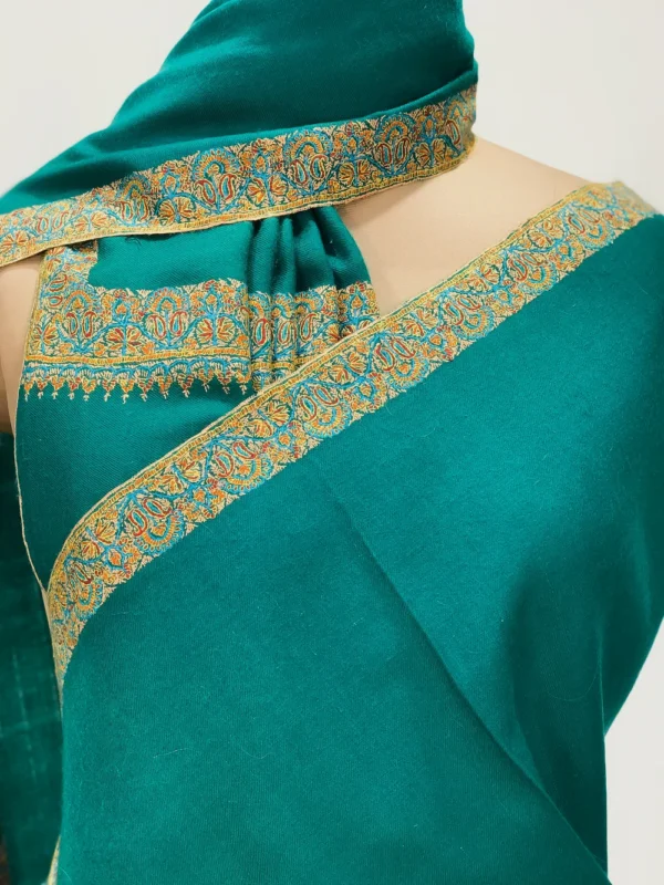 Sea Green Pure Pashmina Shawl With Sozni Hand Embroidery front