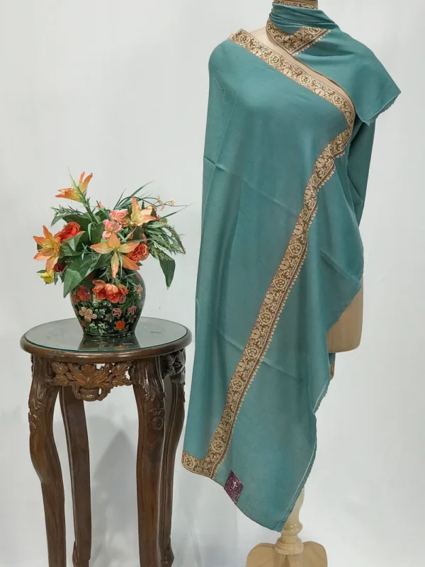 Fern Green Pure Pashmina Shawl With Sozni Hand Embroidery