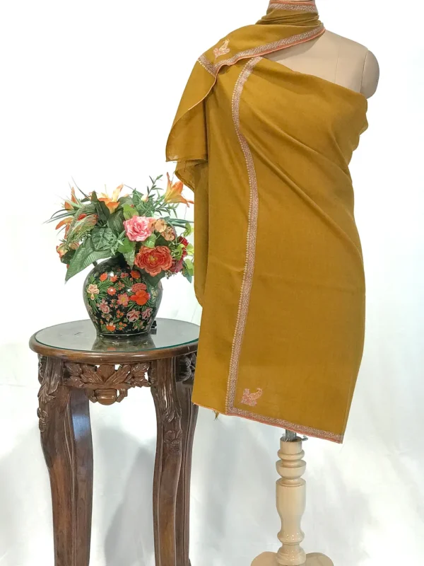Medallion Yellow Pure Pashmina Shawl With Sozni Hand Embroidery