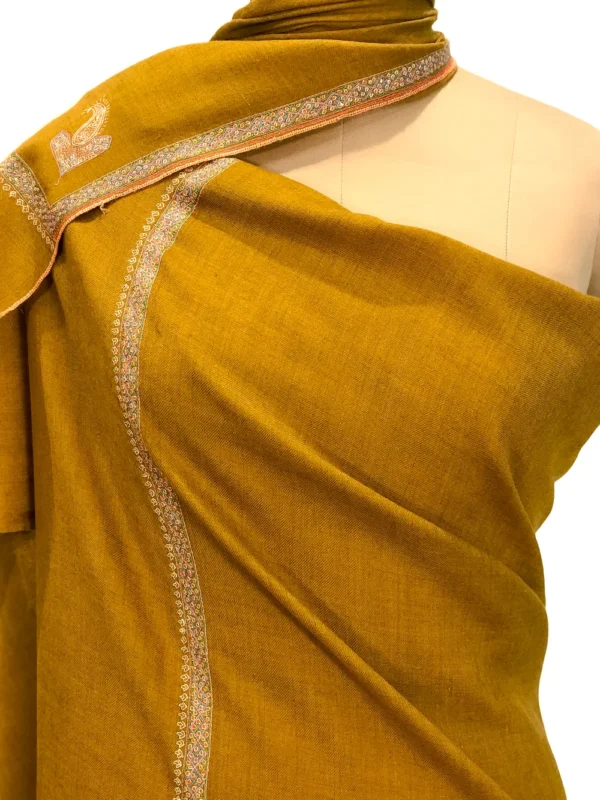 Medallion Yellow Pure Pashmina Shawl With Sozni Hand Embroidery Front