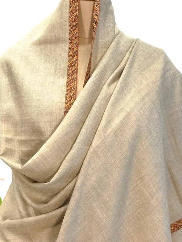 Burlywood Beige Pure Pashmina Shawl With Sozni Hand Embroidery Front