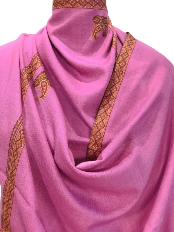 Watermelon Pink Pure Pashmina Shawl With Sozni Hand Embroidery Front