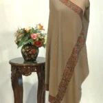 Natural Brown Pure Pashmina Shawl With Sozni Hand  Embroidery