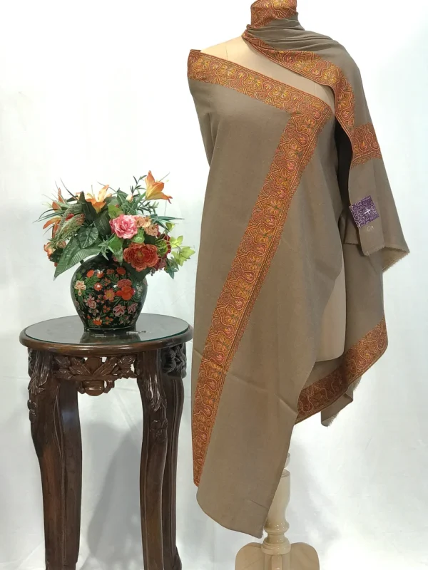 Camel Beige Pure Pashmina Shawl With Sozni Hand Embroidery