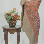 Natural Beige Hand Papier Mache Jamawar Pure Pashmina Shawl