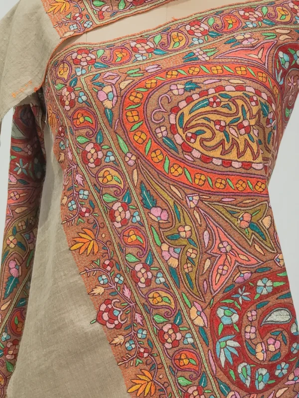 Natural Beige Hand Papier Mache Jamawar Pure Pashmina Shawl Front