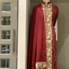 Monochromatic Jama Aari and Tilla Embroidered Salwar Suit: Red