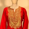 Red Pure Silk Salwar Suit with Tilla Embroidery Close up