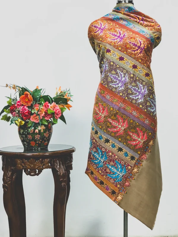 Chinar Jama Papier Mache Hand Embroidered Pure Pashmina Shawl