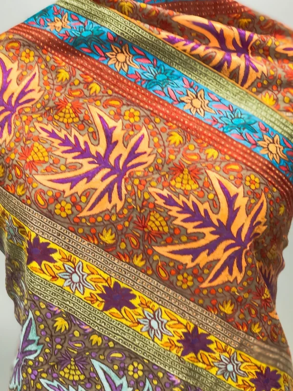 Chinar Jama Papier Mache Hand Embroidered Pure Pashmina Shawl close up