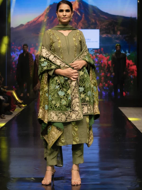 Green Ombre Velvet Cape with Aari
