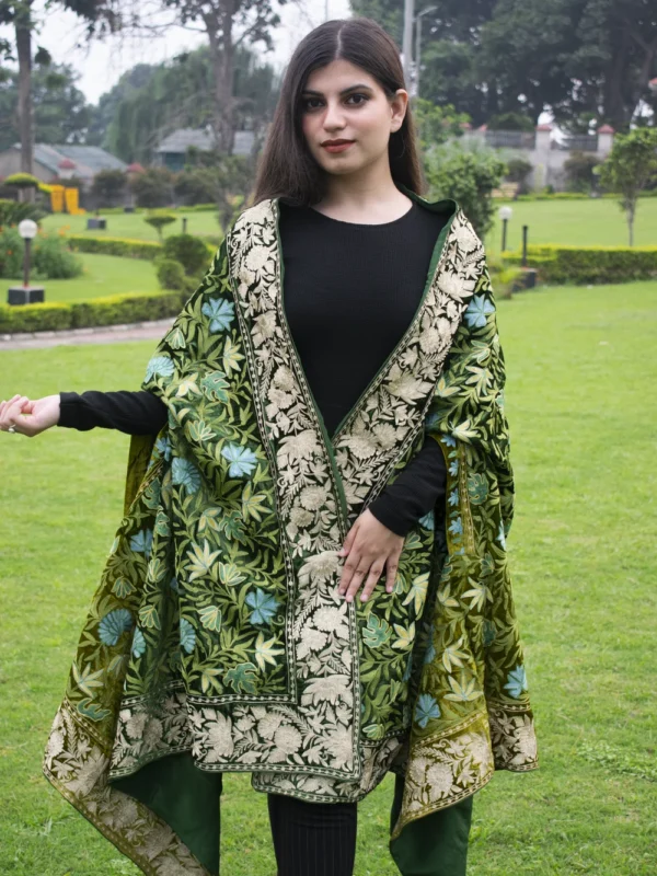 Green Ombre Velvet Cape with Aari