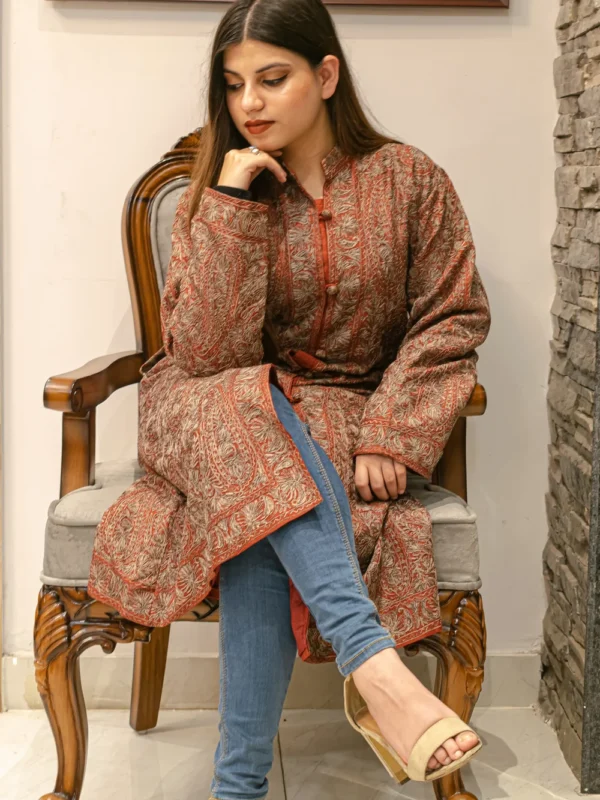 Deep Maroon Raw Silk Jacket with Silk and Aari Work