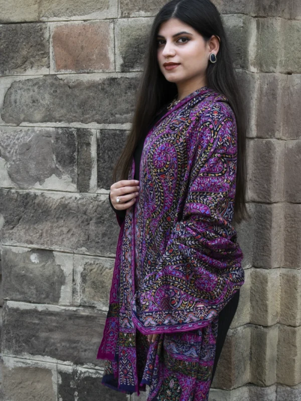 Navy Blue Pure Pashmina Kalamkari Shawl side