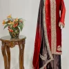 Maroon and Grey Pure Silk Velvet Ombre Salwar Suit with Tilla Embroidery