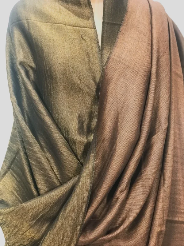 Zari Reversible Walnut Pure Pashmina Shawl front