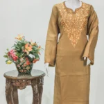 Beige Woollen Phiran with Multi-Colour Aari Work