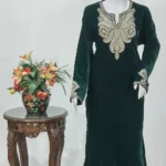 Green Velvet Phiran with Dull Gold Zari Work