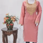 Pink Velvet Phiran with Golden Zari Work