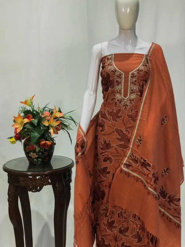Rust Pure Wool Salwar Suit with Tilla and Aari Embroidery