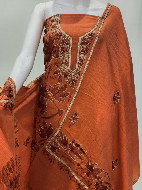 Rust Pure Wool Salwar Suit with Tilla and Aari Embroidery Front