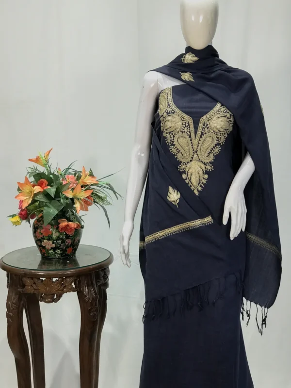 Blue Poly Wool Salwar Suit with Tilla Embroidery