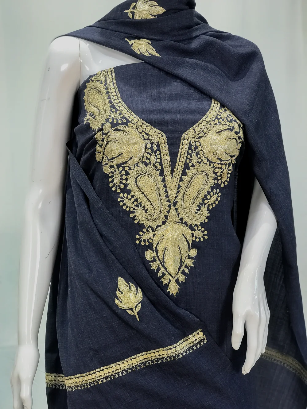 Blue Poly Wool Salwar Suit with Tilla Embroidery Front