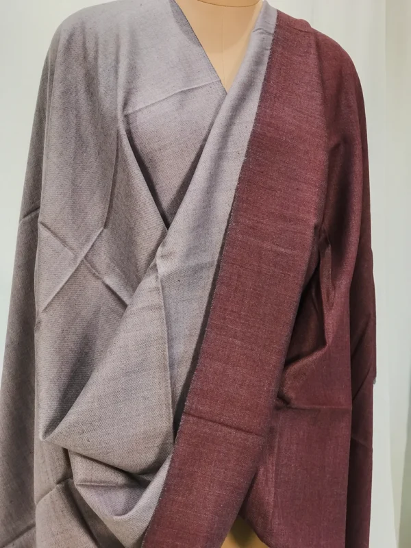 Grey and Burgundy Pure Pashmina Reversible Shawl Front