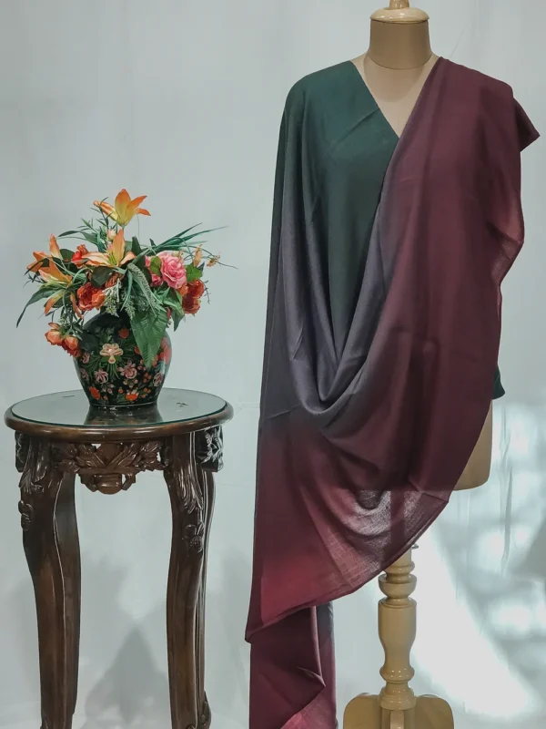 Maroon, Grey and Green Pure Pashmina Textured Ombre Shawl