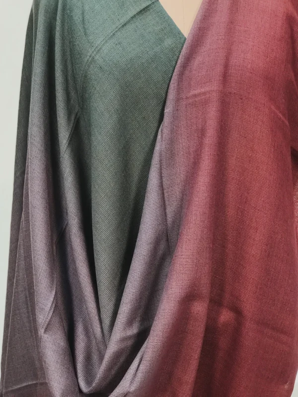 Maroon, Grey and Green Pure Pashmina Textured Ombre Shawl Front