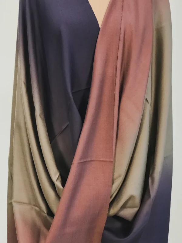 Metal Grey, Light Violet and Oxford Blue Pure Pashmina Ombre Shawl Front