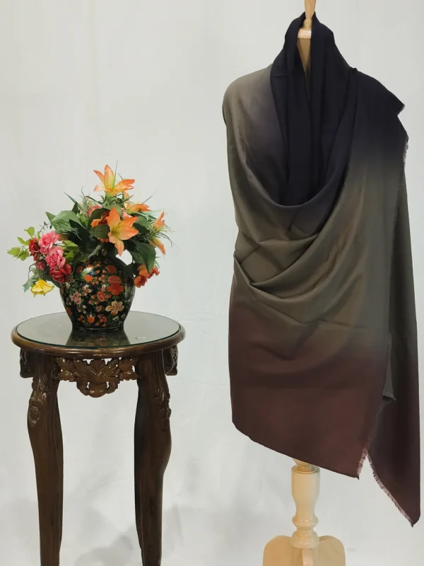 Metal Grey, Light Violet and Oxford Blue Pure Pashmina Ombre Shawl