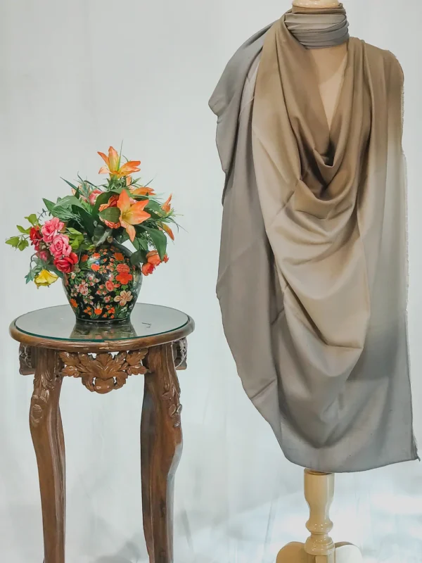 Grey, Light Brown and Light Fawn Pure Pashmina Ombre Shawl