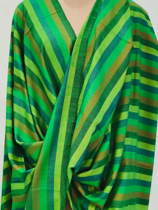Green Striped Pure Pashmina Shawl Front