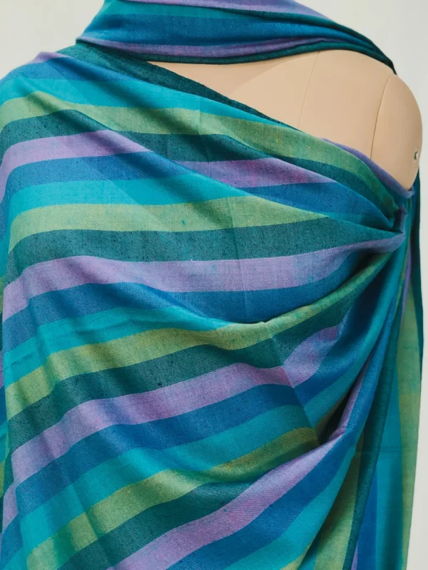 Teal Striped Pure Pashmina Shawl Front