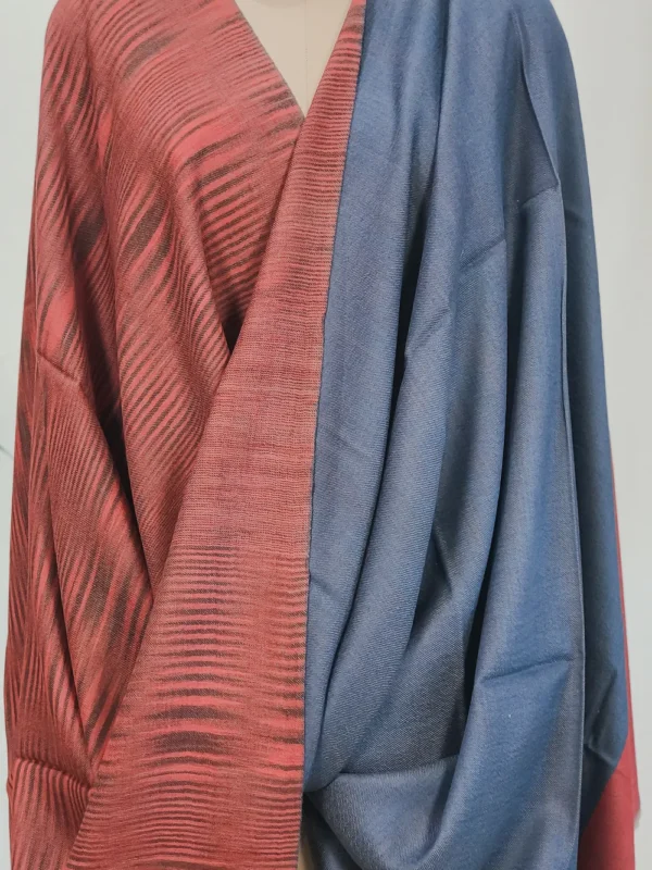 Red and Indigo Blue Space Dye Reversible Pure Pashmina Shawl Front