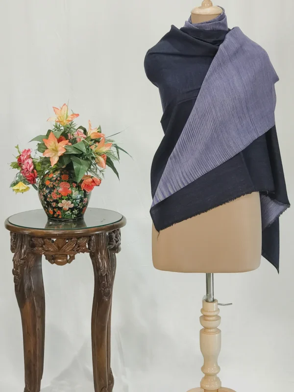 Oxford Blue and Light Violet Space Dye Reversible Pure Pashmina Shawl