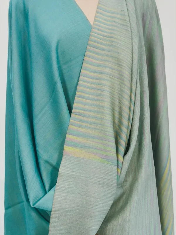 Light Teal Green and Multi-Colour Space Dye Reversible Pure Pashmina Shawl Front