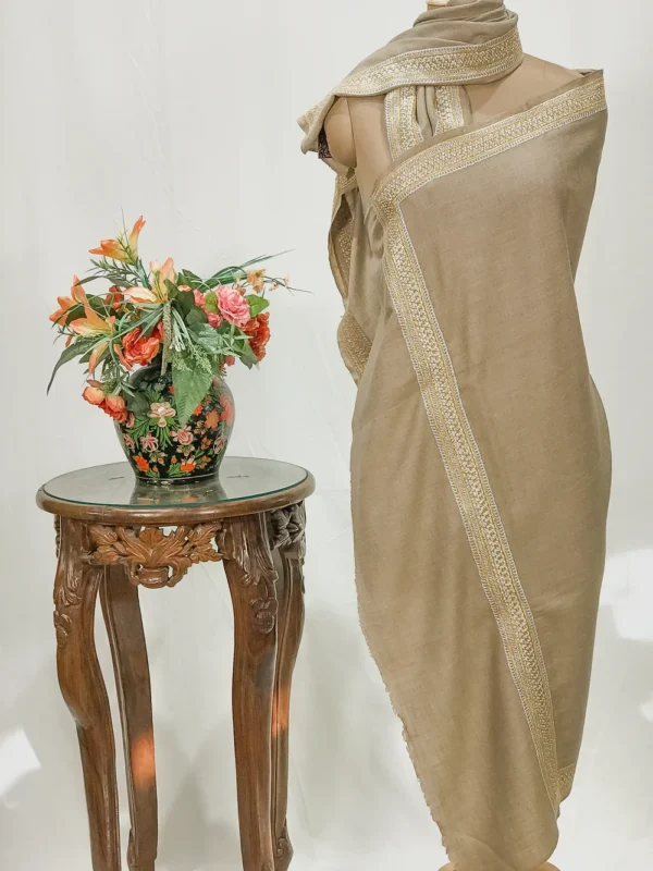 Natural Pure Pashmina Shawl With Tilla Hand Embroidery